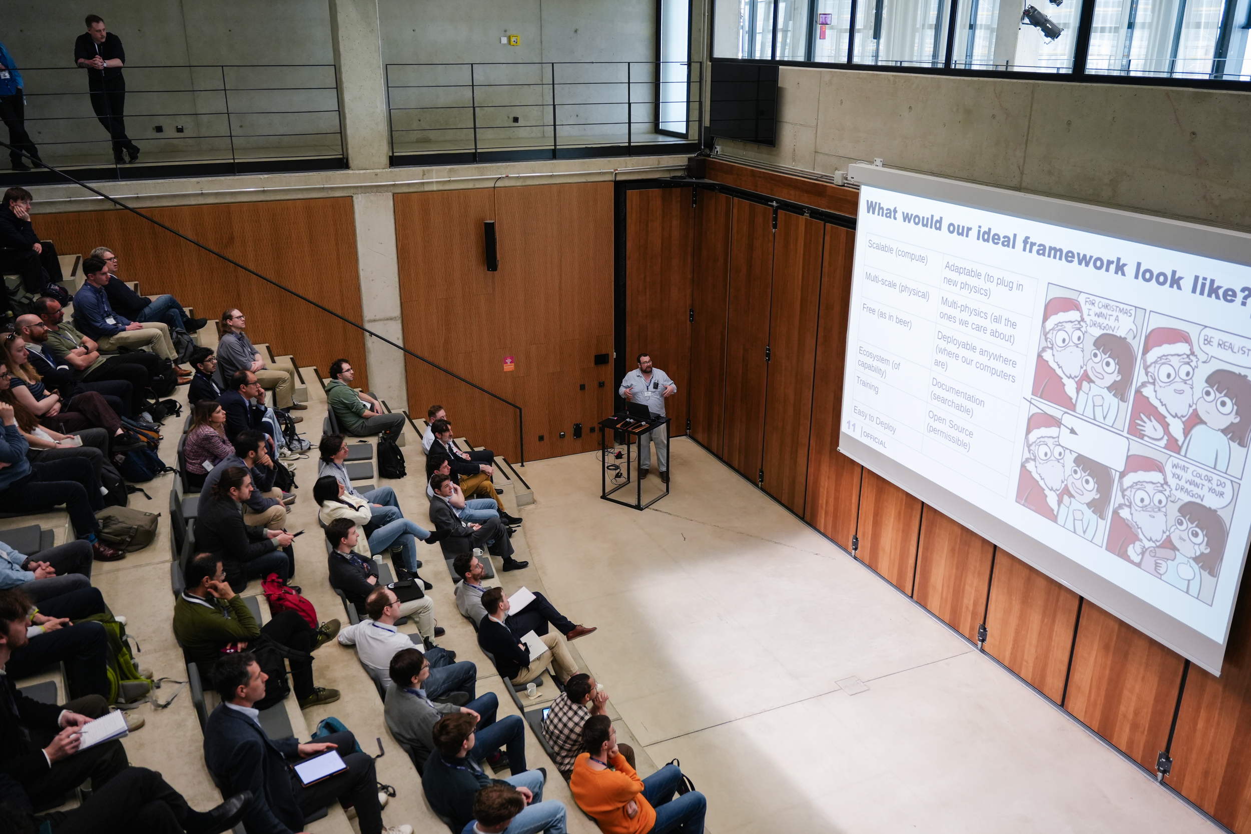 A presentation on open-source simulation frameworks at OSSFE 2026